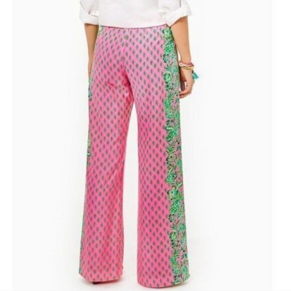Lilly Pulitzer Elastic Waistband Wide Leg Palazzo Pants Pink & Green, XS - Picture 4 of 15